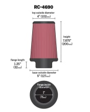 K&N DROP UNIVERSAL CLAMP ON AIR FILTER E-0910
