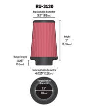 K&N UNIVERSAL CLAMP ON AIR FILTER RU-3130